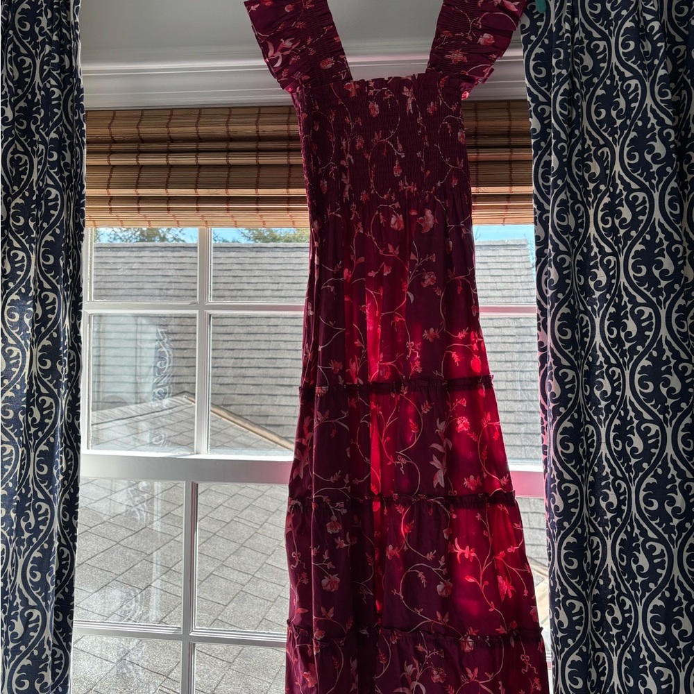 Hill House Burgundy Floral Tiered Maxi Dress